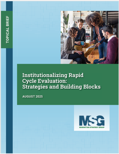 Cover page of Rapid Cycle Evaluation Topical Brief including a photo of four people in an office setting