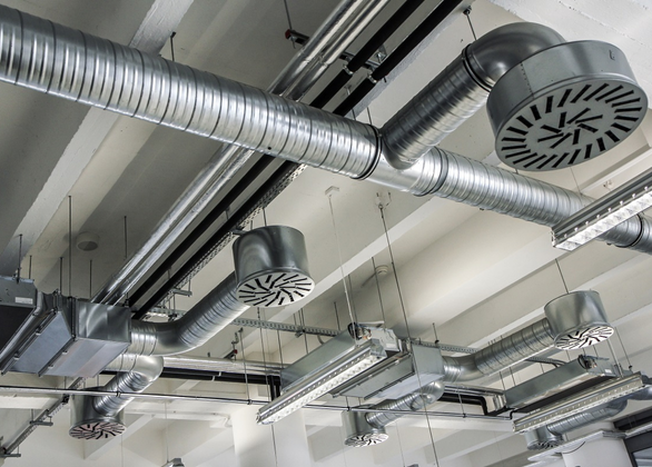 Air conditioning on the ceiling of an industrial building