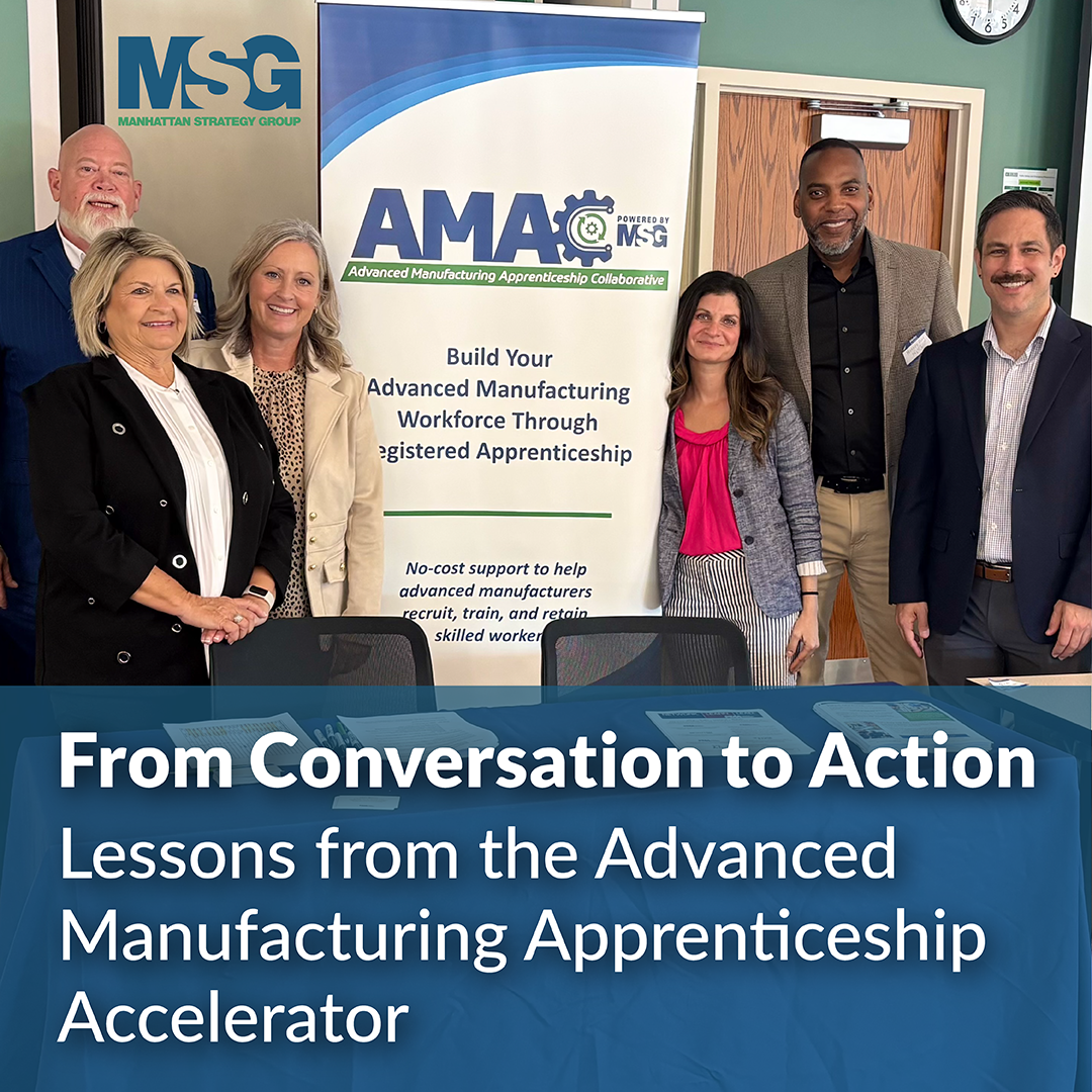 Card with text: From Conversations to action, lessons from the advanced manufacturing apprenticeship accelerator