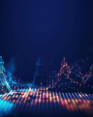 AI concept image of connected dots and lines on a dark blue background.