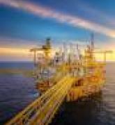 Rig platform and supply vessel in ocean