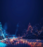 AI concept image of connected dots and lines on a dark blue background.